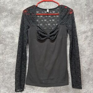 Y2K Free People Babydoll Long Sleeve Lace Top Womens S Black Sweetheart Neck